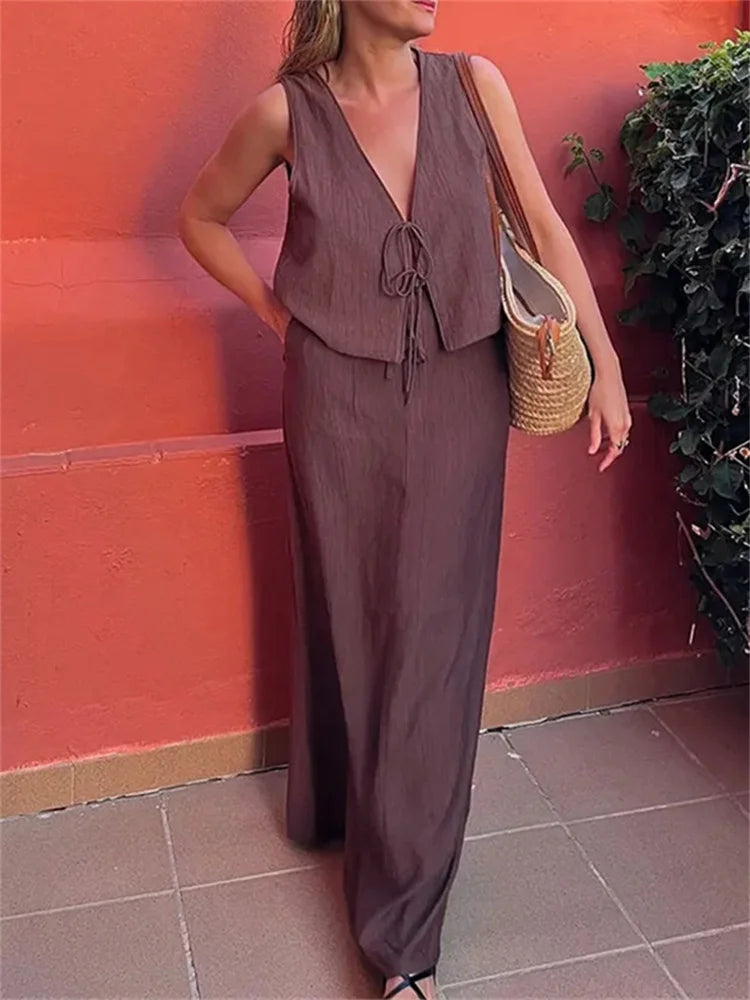 Solid Midi Skirt Set Bow Cropped