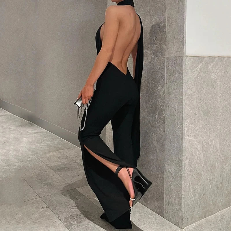 Waist Slit Loose Pants Jumpsuit