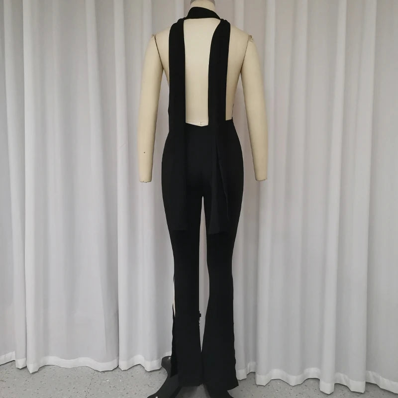 Waist Slit Loose Pants Jumpsuit