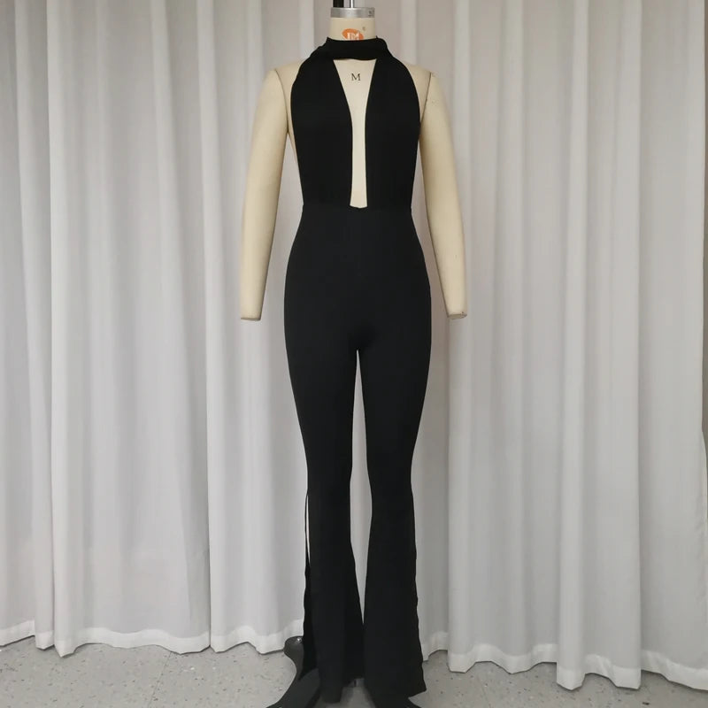Waist Slit Loose Pants Jumpsuit