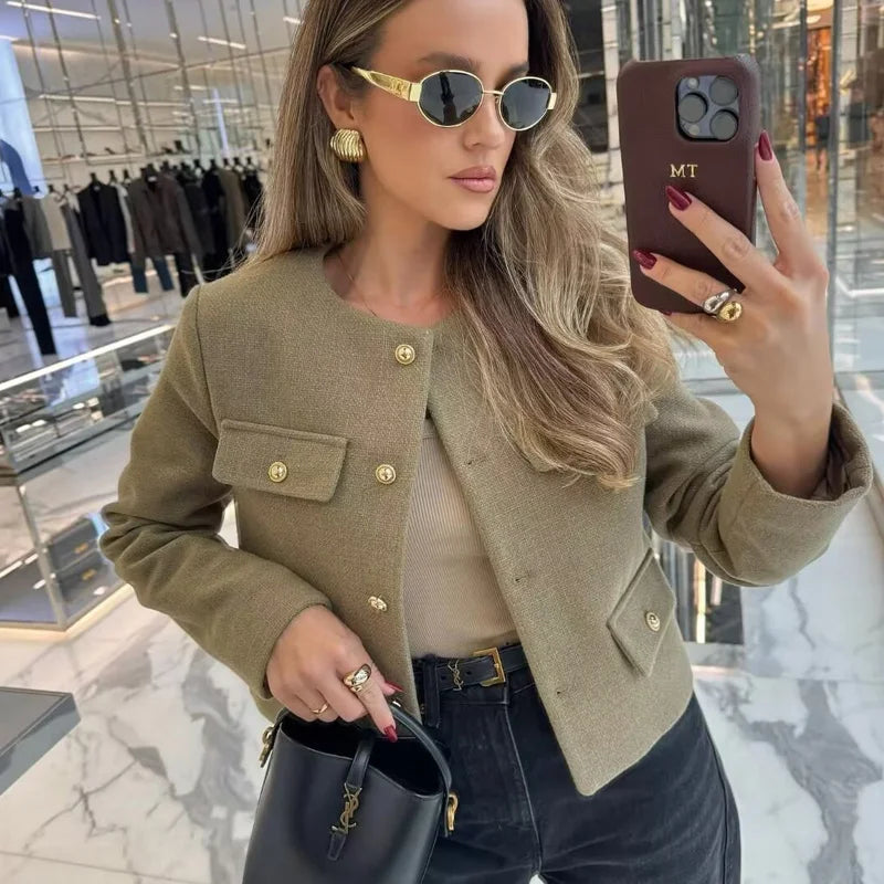 Cropped Jacket Winter Button