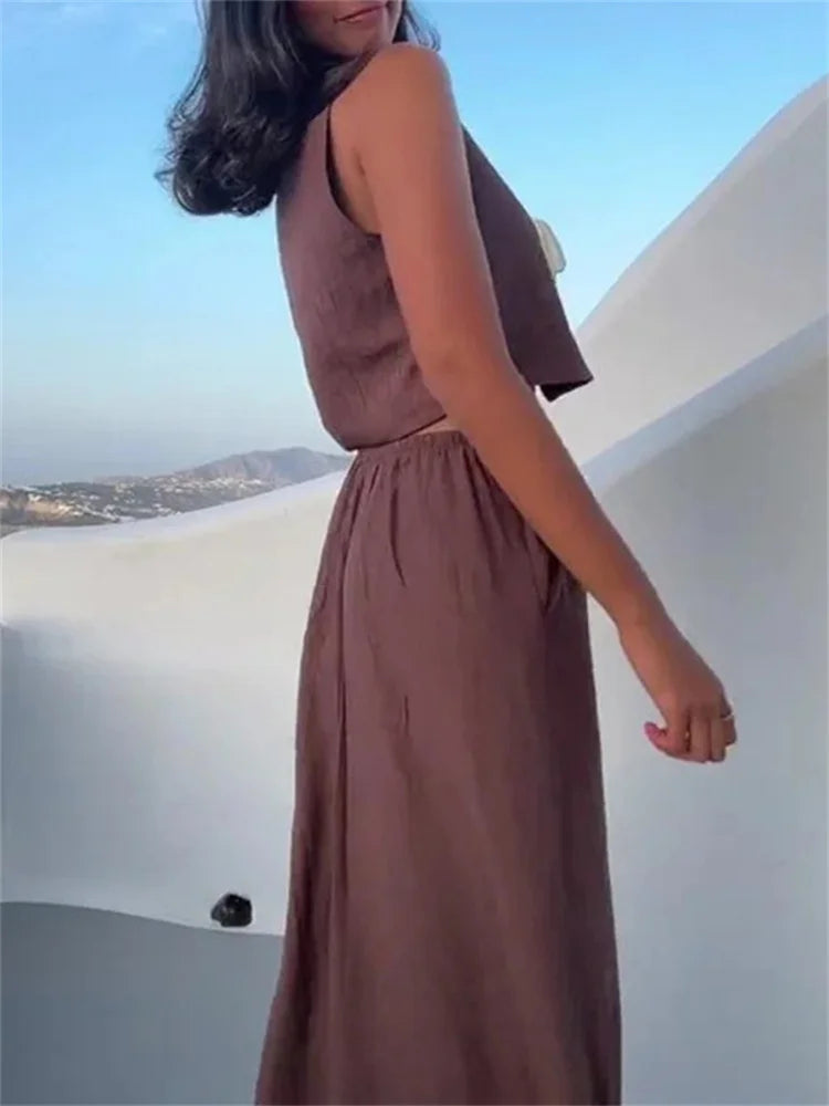 Solid Midi Skirt Set Bow Cropped